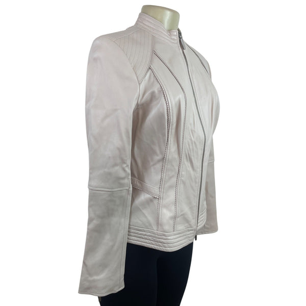 G.I.L.I. Womens Pink  Leather Moto Jacket W/ Quilted Shoulder Accents Sz 8