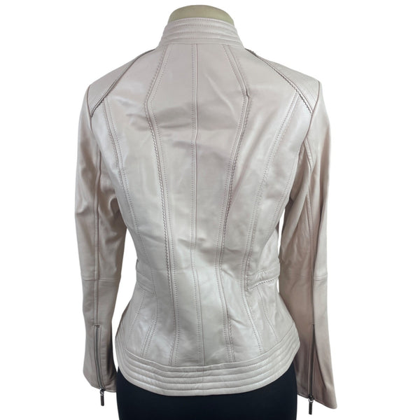 G.I.L.I. Womens Pink  Leather Moto Jacket W/ Quilted Shoulder Accents Sz 8