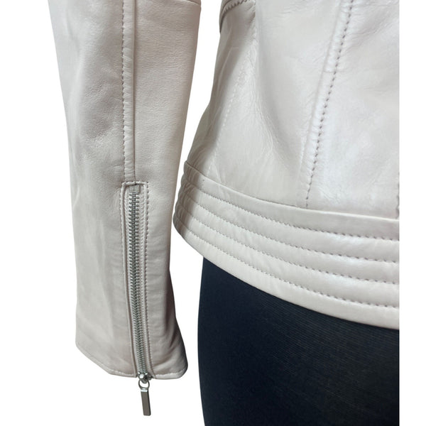 G.I.L.I. Womens Pink  Leather Moto Jacket W/ Quilted Shoulder Accents Sz 8