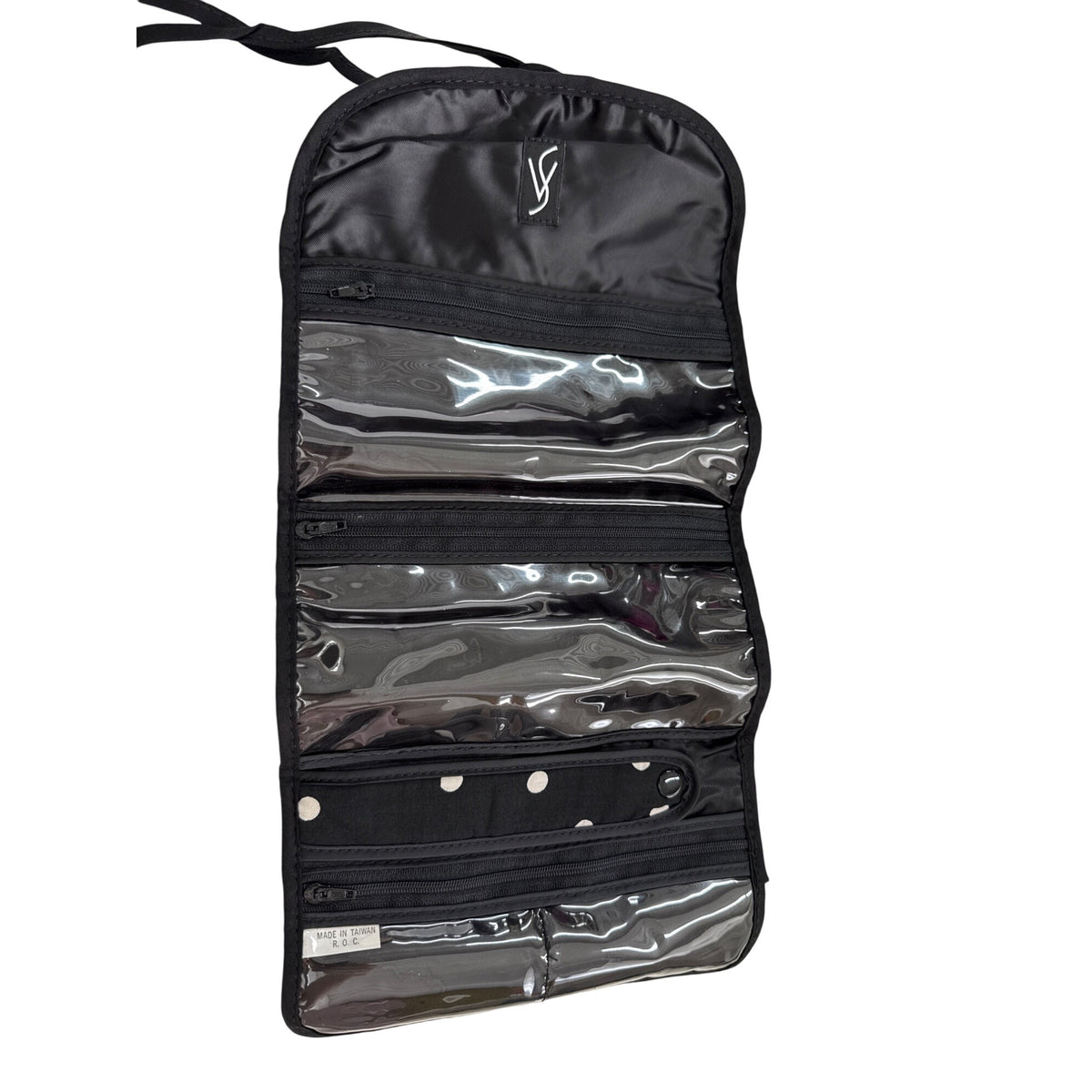 Polka Dot Black Travel Jewelry Case Roll-Up Nylon & PVC Organizer