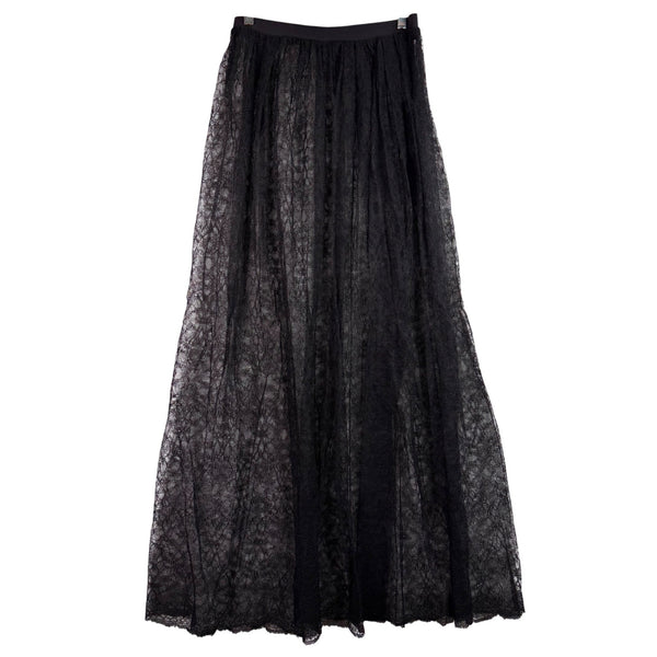 Black Lace Overlay Sheer Womens Maxi Skirt Elegant Flowing Design Lightweight One Size