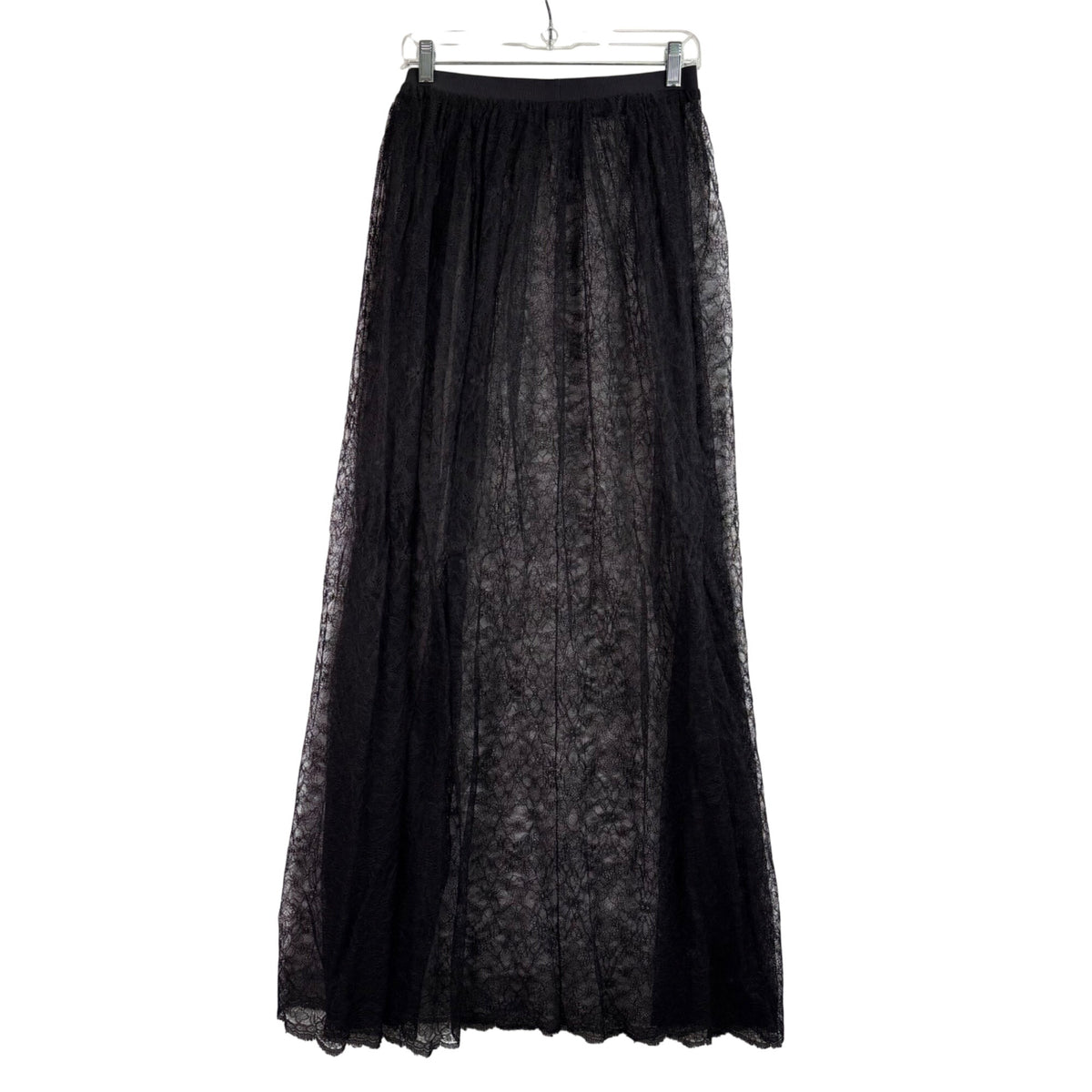 Black Lace Overlay Sheer Womens Maxi Skirt Elegant Flowing Design Lightweight One Size