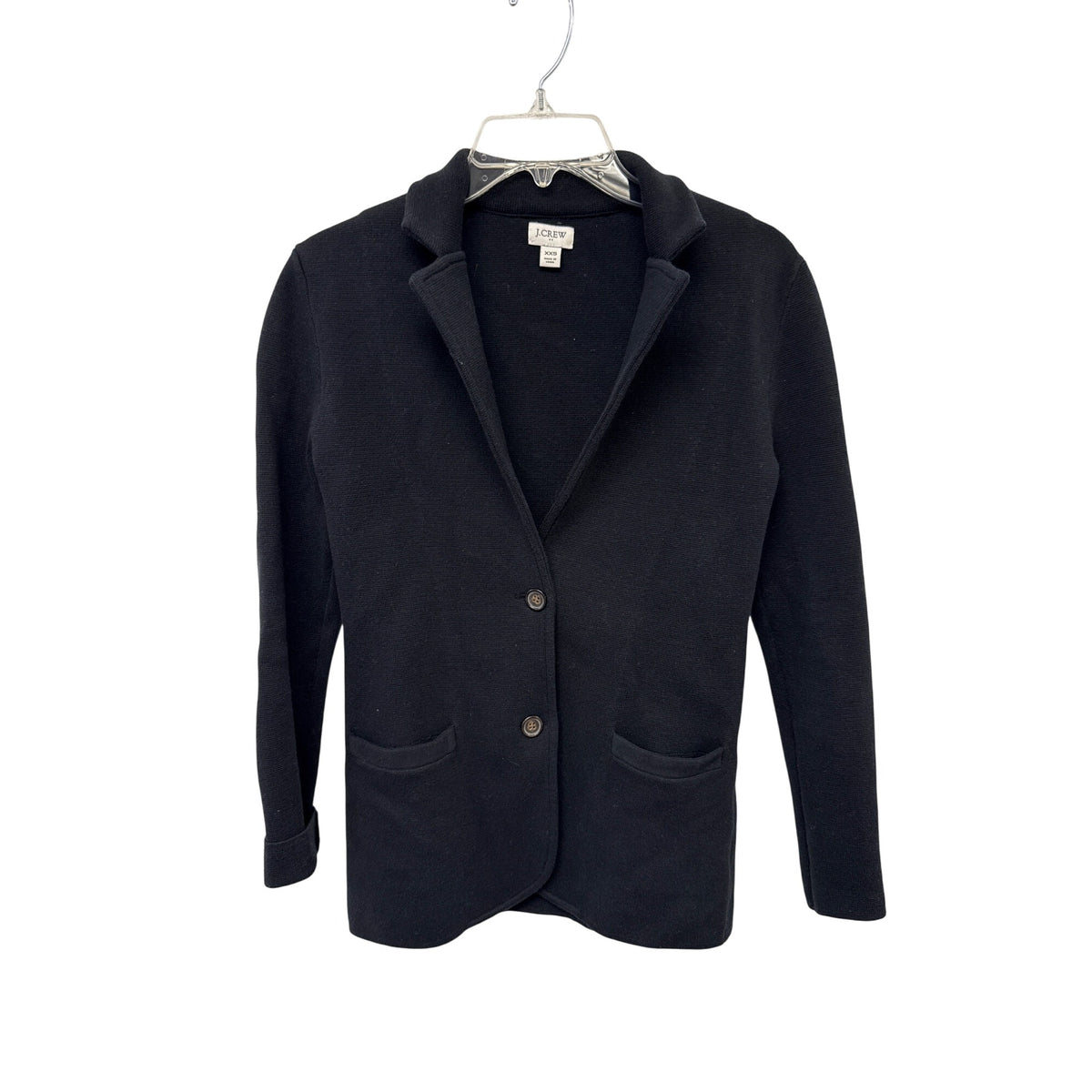 J.Crew Womens Black Cotton Blazer XXS Button-Front Waffle Knit Tailored Jacket