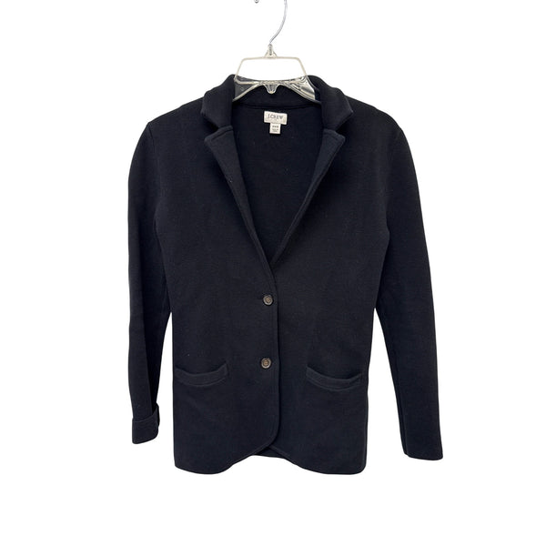 J.Crew Womens Black Cotton Blazer XXS Button-Front Waffle Knit Tailored Jacket