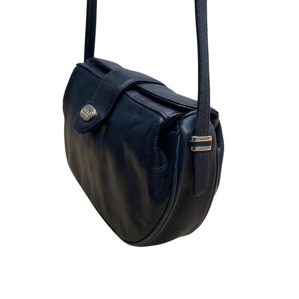 Jones New York Black Leather Gold Logo Accent Snap Closure Crossbody Bag Sz M