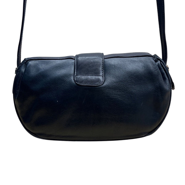 Jones New York Black Leather Gold Logo Accent Snap Closure Crossbody Bag Sz M