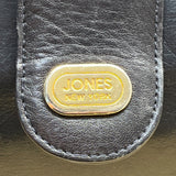 Jones New York Black Leather Gold Logo Accent Snap Closure Crossbody Bag Sz M