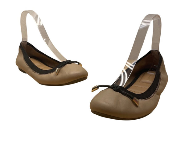 Kelly & Katie Women’s Beige & Black Leather Bow Detail Ballet Flats Size 8M