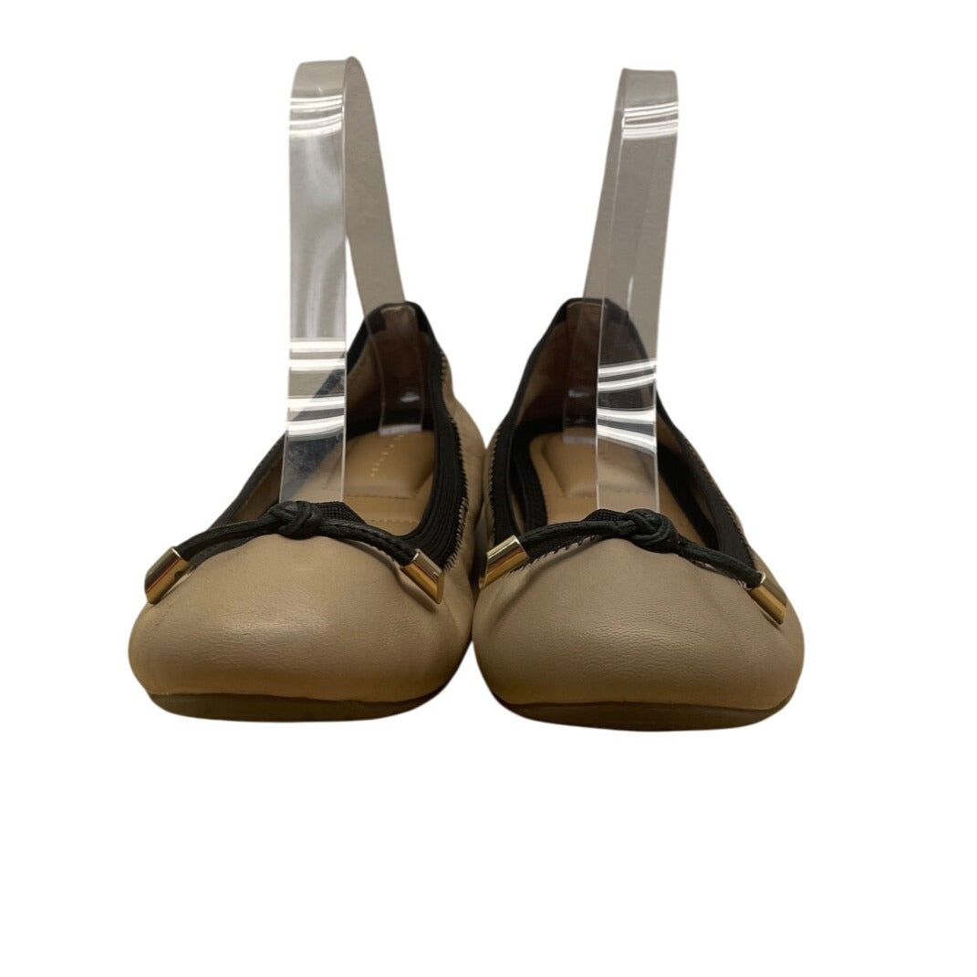 Kelly & Katie Women’s Beige & Black Leather Bow Detail Ballet Flats Size 8M