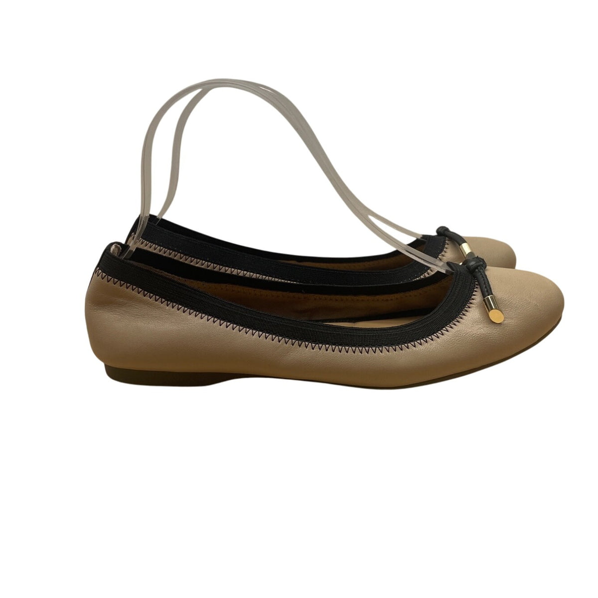 Kelly & Katie Women’s Beige & Black Leather Bow Detail Ballet Flats Size 8M