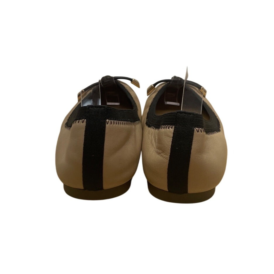 Kelly & Katie Women’s Beige & Black Leather Bow Detail Ballet Flats Size 8M