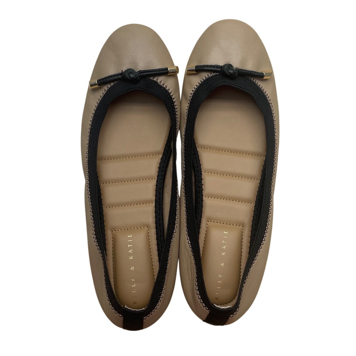 Kelly & Katie Women’s Beige & Black Leather Bow Detail Ballet Flats Size 8M