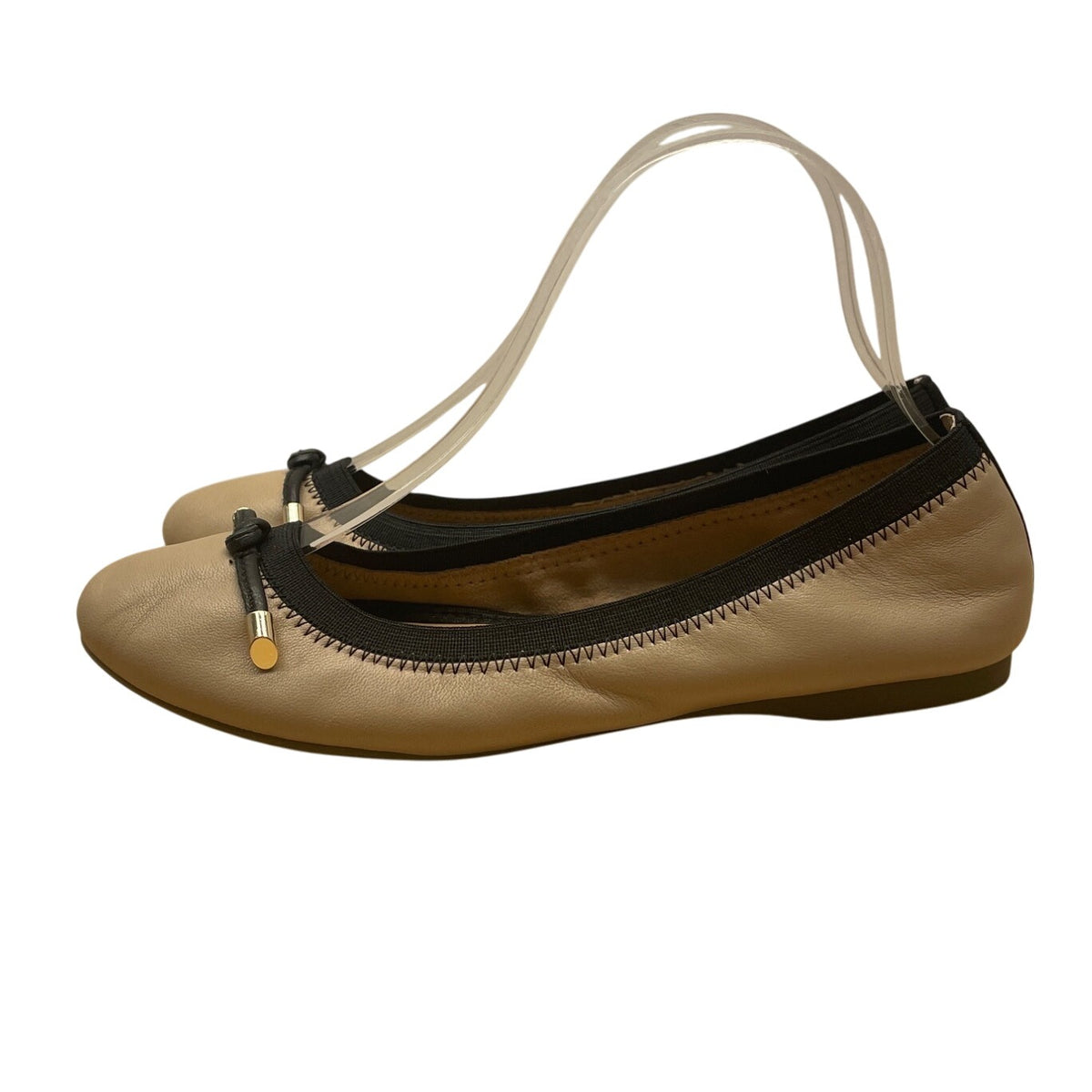 Kelly & Katie Women’s Beige & Black Leather Bow Detail Ballet Flats Size 8M