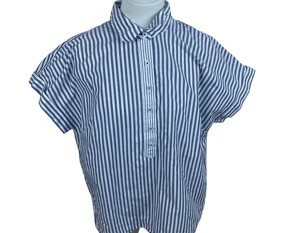 Talbots Womens Striped Cotton Top Petite  Button-Front Collar Size L