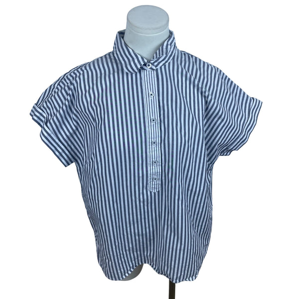 Talbots Womens Striped Cotton Top Petite  Button-Front Collar Size L