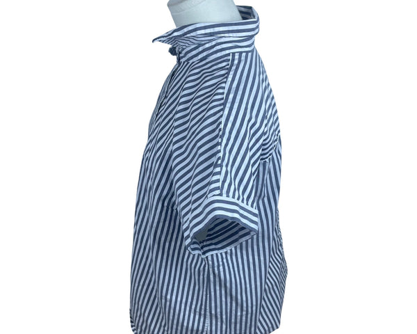 Talbots Womens Striped Cotton Top Petite  Button-Front Collar Size L