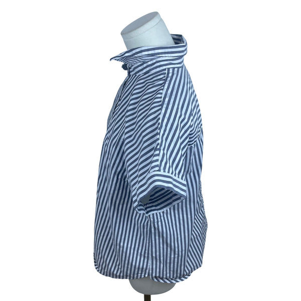 Talbots Womens Striped Cotton Top Petite  Button-Front Collar Size L
