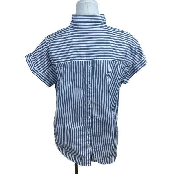 Talbots Womens Striped Cotton Top Petite  Button-Front Collar Size L