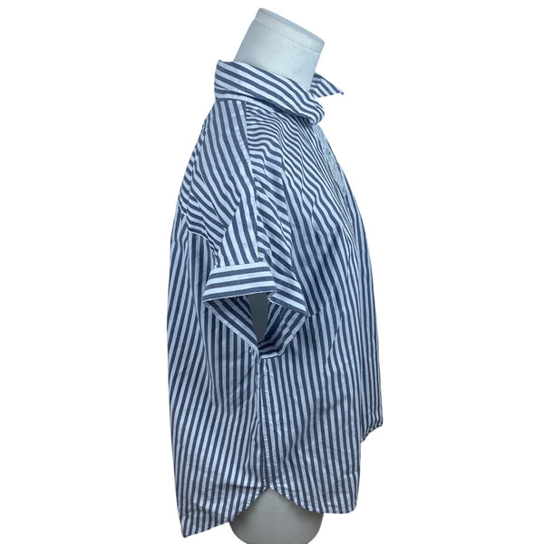 Talbots Womens Striped Cotton Top Petite  Button-Front Collar Size L