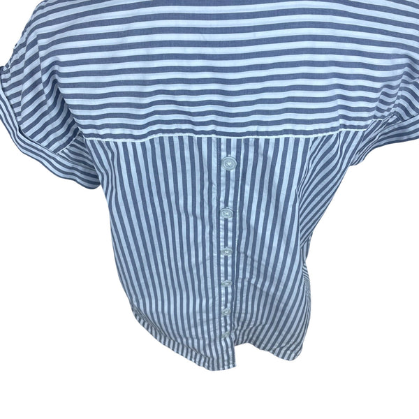 Talbots Womens Striped Cotton Top Petite  Button-Front Collar Size L