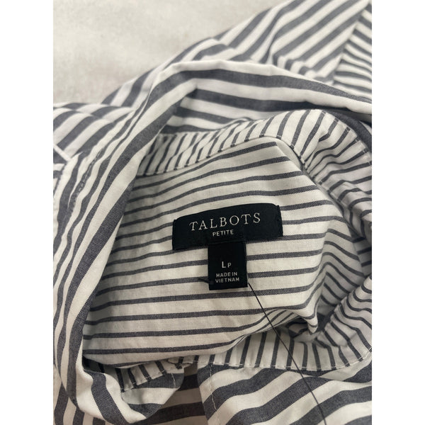 Talbots Womens Striped Cotton Top Petite  Button-Front Collar Size L