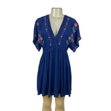 Blue Rain Women's Royal Blue Short Sleeve Blouson Dress With Embroidery Sz S