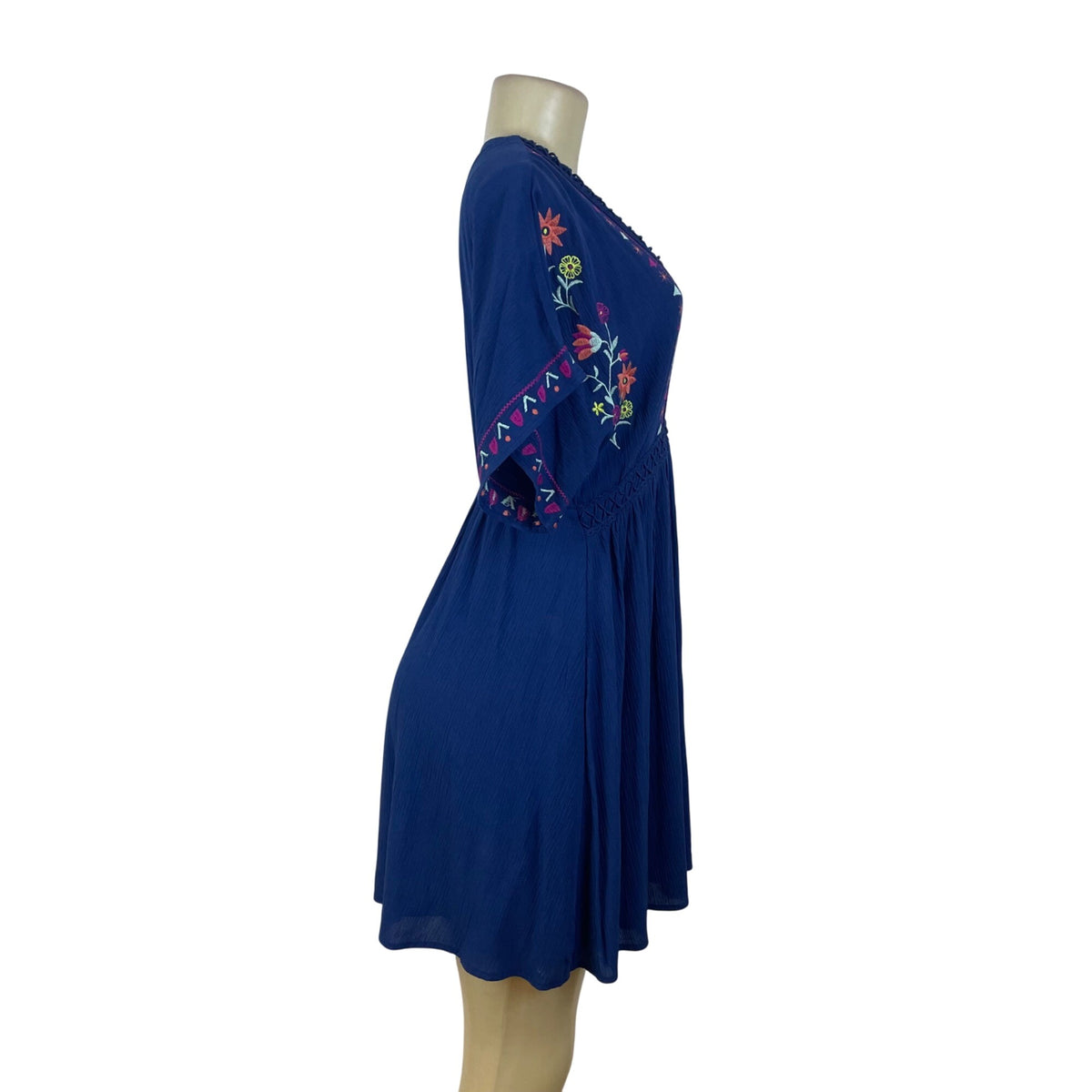 Blue Rain Women's Royal Blue Short Sleeve Blouson Dress With Embroidery Sz S