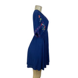 Blue Rain Women's Royal Blue Short Sleeve Blouson Dress With Embroidery Sz S