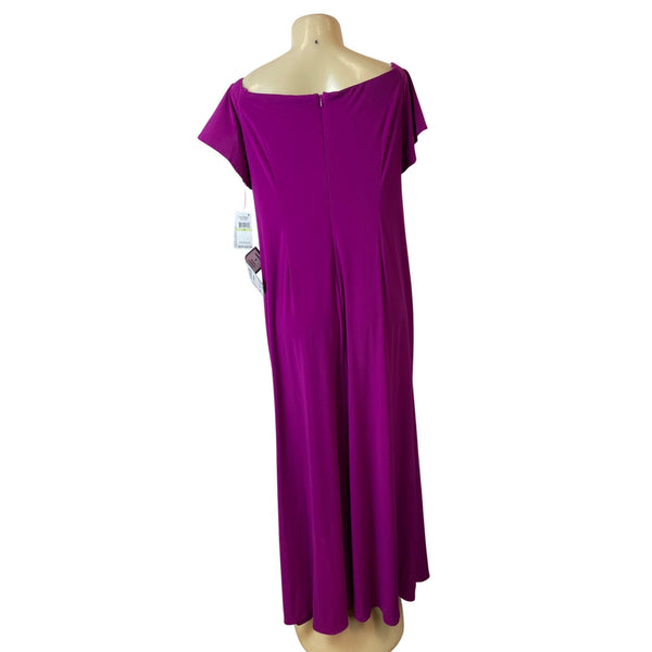 Alex Evenings Womens Fuchsia Evening Gown Size 18W With Embellished Waist & Draped Skirt