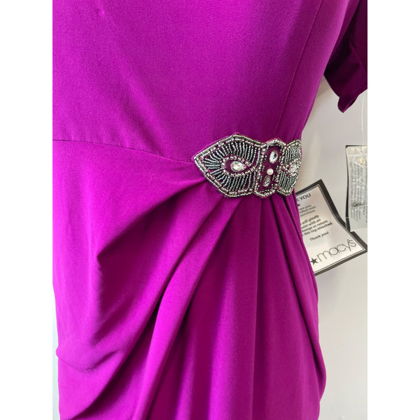 Alex Evenings Womens Fuchsia Evening Gown Size 18W With Embellished Waist & Draped Skirt