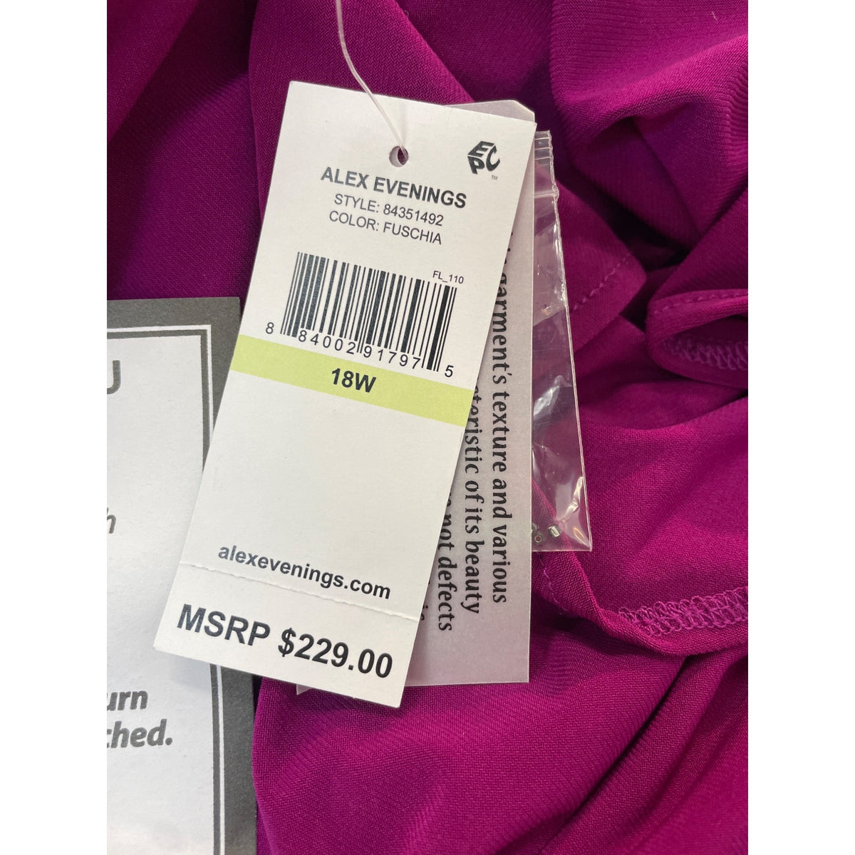 Alex Evenings Womens Fuchsia Evening Gown Size 18W With Embellished Waist & Draped Skirt