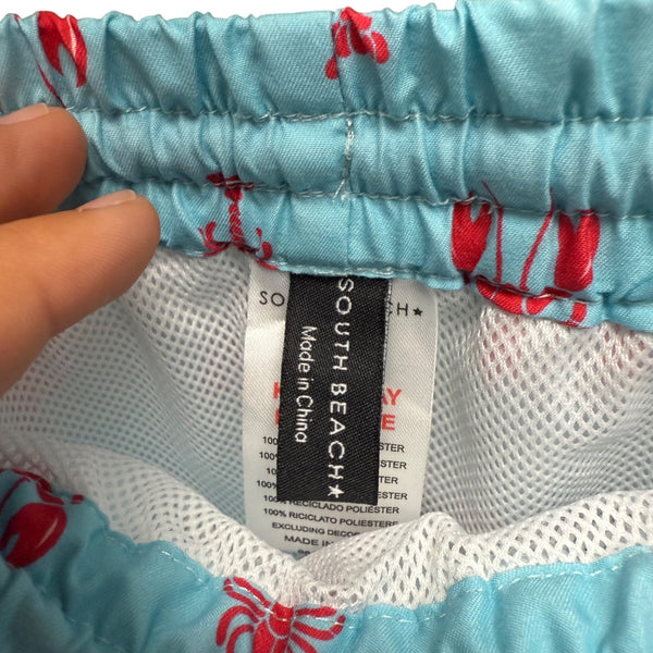 South Beach Mens Light Blue Lobster Print Swim Shorts Size M Polyester Lightweight