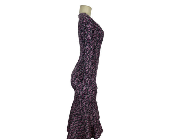 Lush Black Ditsy Floral Dress With Side Tie & Ruffled Hem Sz XS - New