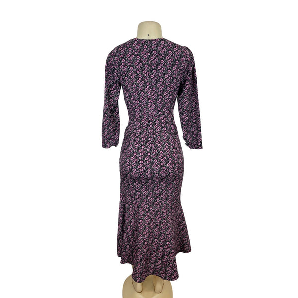Lush Black Ditsy Floral Dress With Side Tie & Ruffled Hem Sz XS - New