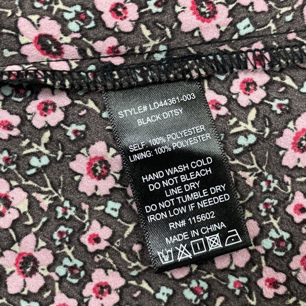 Lush Black Ditsy Floral Dress With Side Tie & Ruffled Hem Sz XS - New