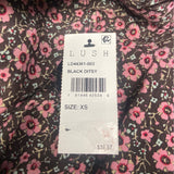 Lush Black Ditsy Floral Dress With Side Tie & Ruffled Hem Sz XS - New