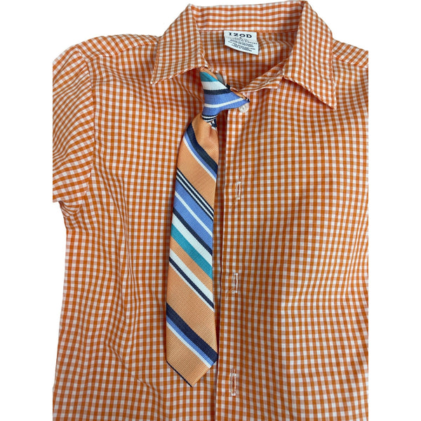 Izod Boys Orange Gingham Shirt & Striped Clip-On Tie Set Size 6
