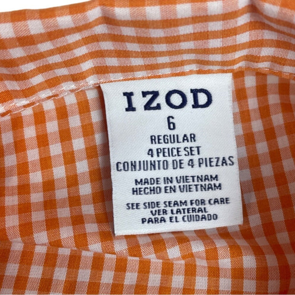 Izod Boys Orange Gingham Shirt & Striped Clip-On Tie Set Size 6