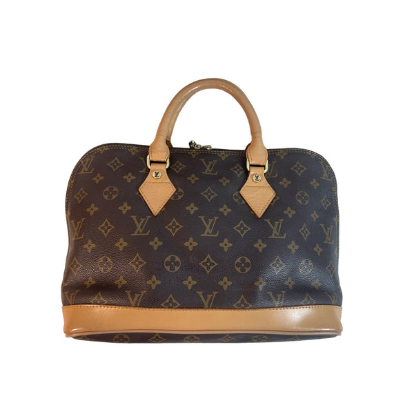 Louis Vuitton Monogram Canvas Alma PM Tote Brown Leather Gold-Tone Hardware Sz M