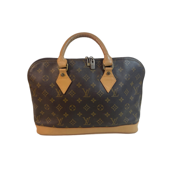 Louis Vuitton Monogram Canvas Alma PM Tote Brown Leather Gold-Tone Hardware Sz M