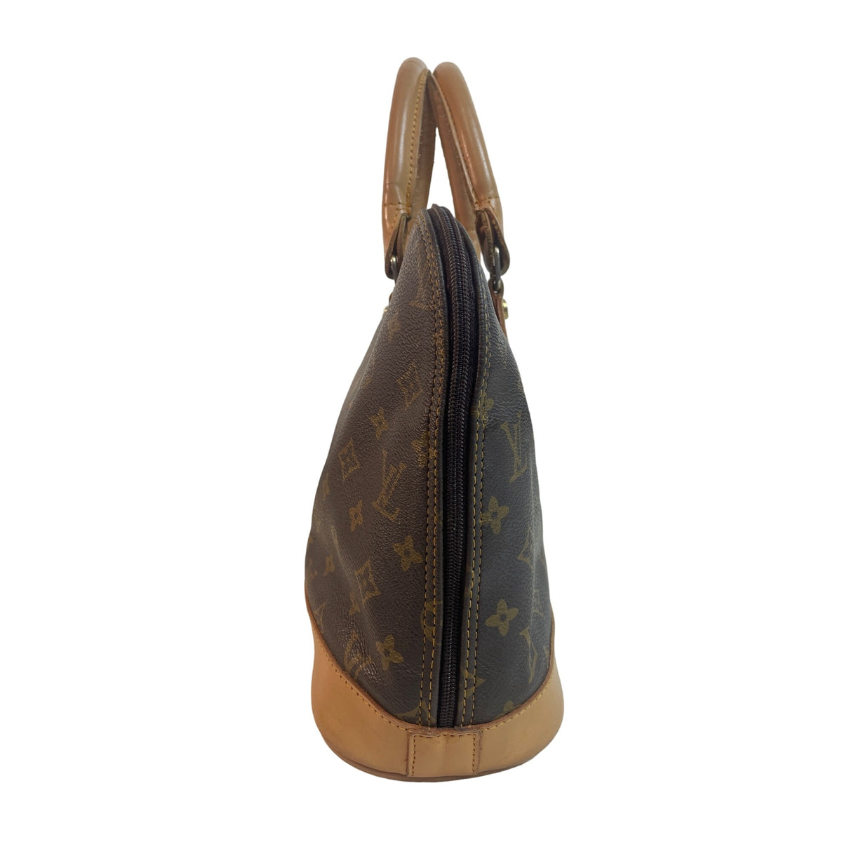 Louis Vuitton Monogram Canvas Alma PM Tote Brown Leather Gold-Tone Hardware Sz M