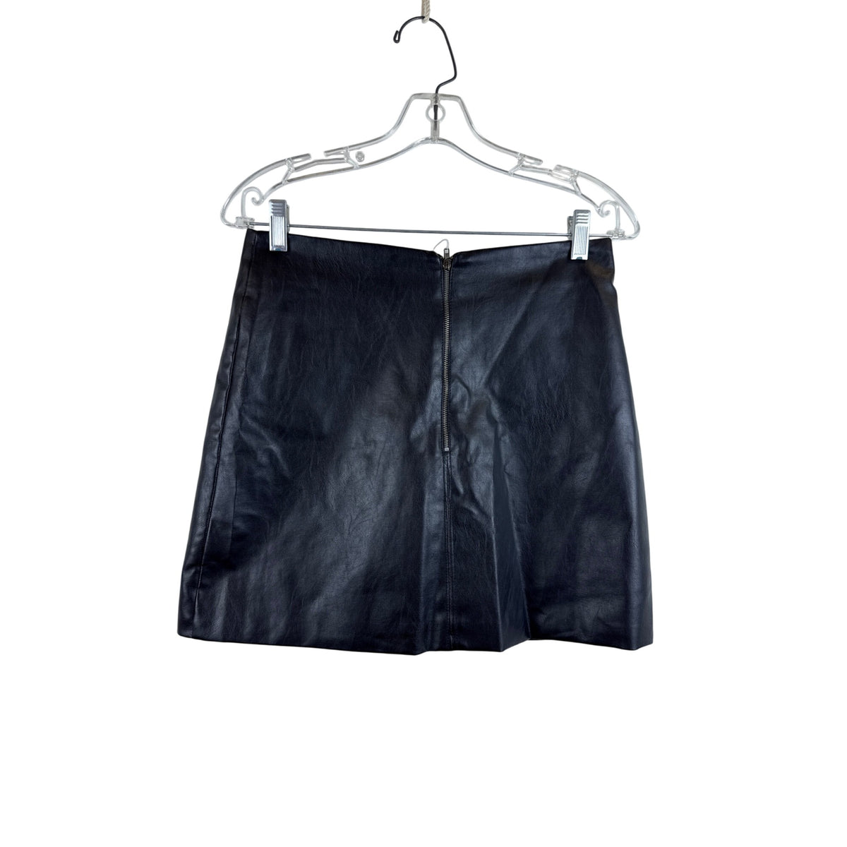 Black Faux Leather Womens Skirt With Back Zipper Medium Size