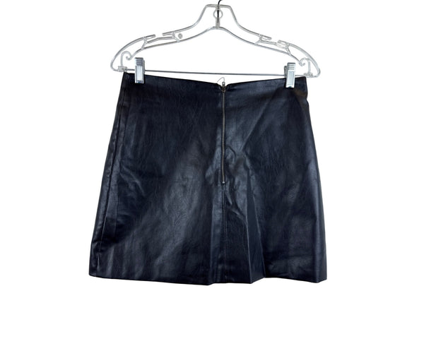 Black Faux Leather Womens Skirt With Back Zipper Medium Size