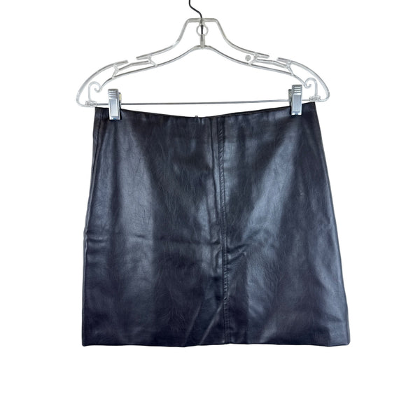 Black Faux Leather Womens Skirt With Back Zipper Medium Size