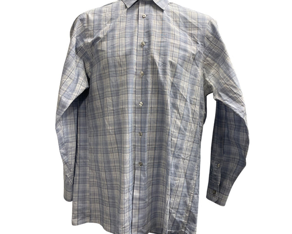 Calvin Klein Mens Blue Plaid Long Sleeve Button-Up Shirt Size 15 (32/33)