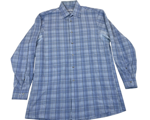Calvin Klein Mens Blue Plaid Long Sleeve Button-Up Shirt Size 15 (32/33)
