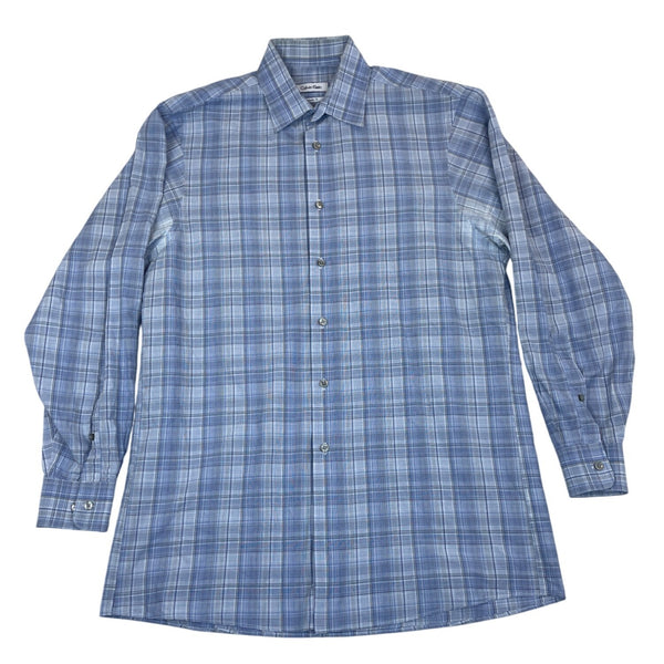 Calvin Klein Mens Blue Plaid Long Sleeve Button-Up Shirt Size 15 (32/33)