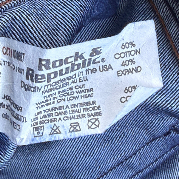 Rock & Republic Women's Dark Blue Denim Jeans Flare Style Logo Pockets Sz 28