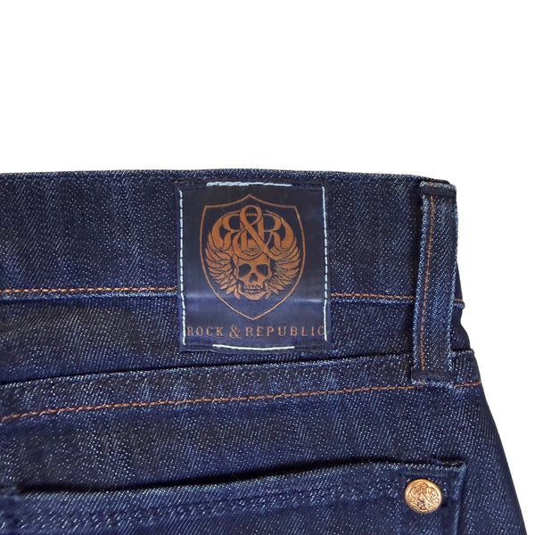 Rock & Republic Women's Dark Blue Denim Jeans Flare Style Logo Pockets Sz 28