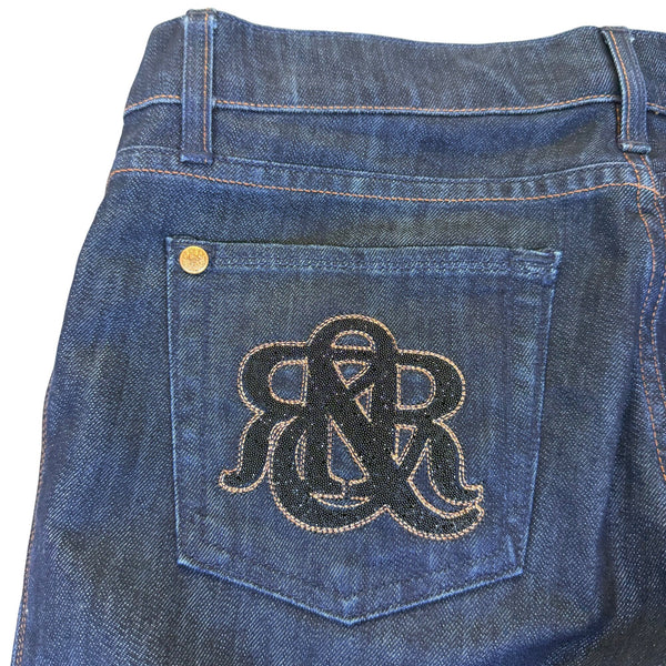 Rock & Republic Women's Dark Blue Denim Jeans Flare Style Logo Pockets Sz 28